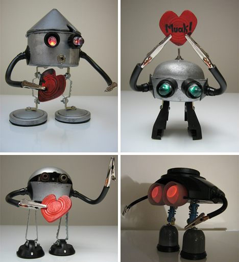 Recycled junk robots hearts