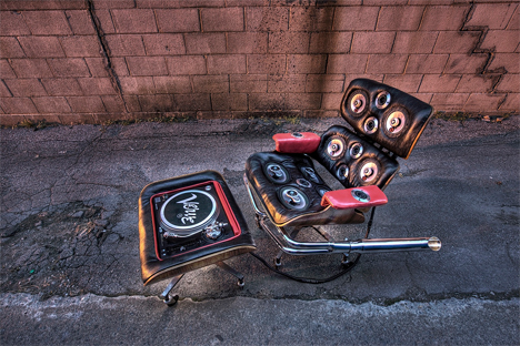 discarded chairs turned into sound systems