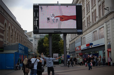 hand from above public installation art liverpool england