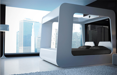 Futuristic bed outlet with tv