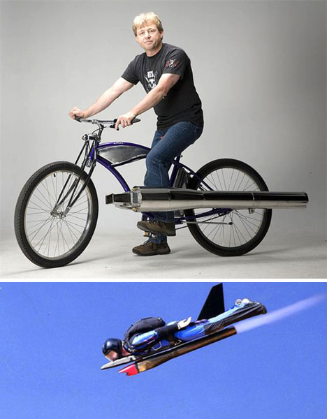 jet powered bike and skydiver