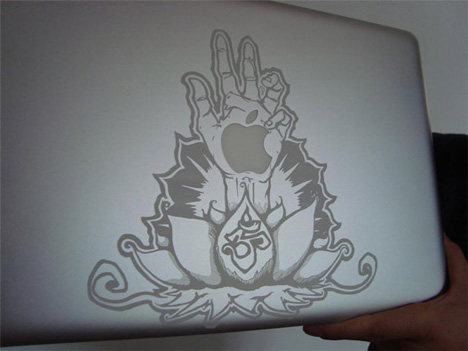 lotus hand macbook engraved art