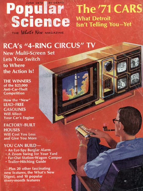 retrofuturistic popular science four screen tv