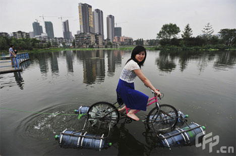 Water Great Idea Awesome Amphibious DIY Bicycle Gadgets Science Technology