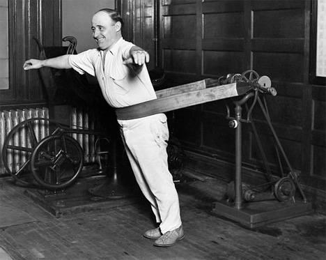 Women's gym in olden days. Tools and simple machines used in old