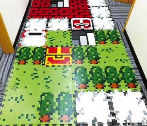 8-bit video game floor mat tiles