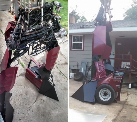 car turned into giant transformer sculpture