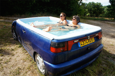 car converted into jacuzzi