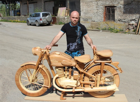 carved wooden motorcycle