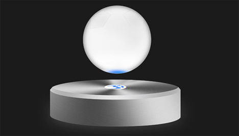 glowing white om one levitating bluetooth speaker