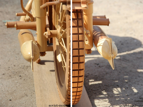 incredibly detailed wooden carved motorcycle