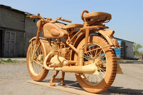 russian hand carved wooden motorcycle