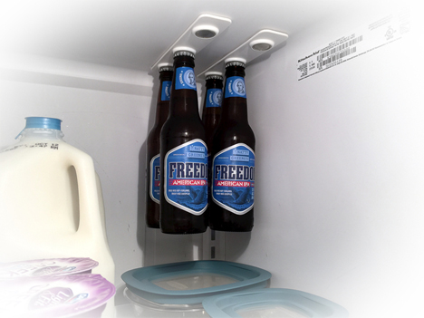 Magnetic Rails Float Bottles Above Your Fridge Shelves