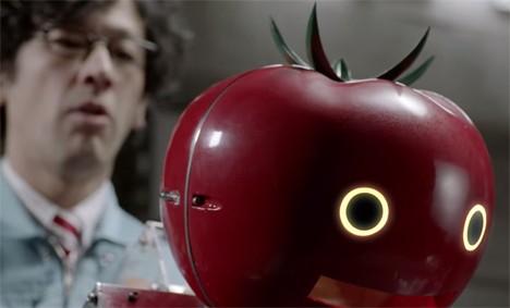 back riding robot feeds runners tomatoes