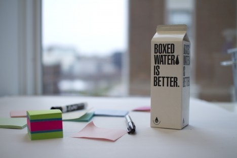 boxed water on table