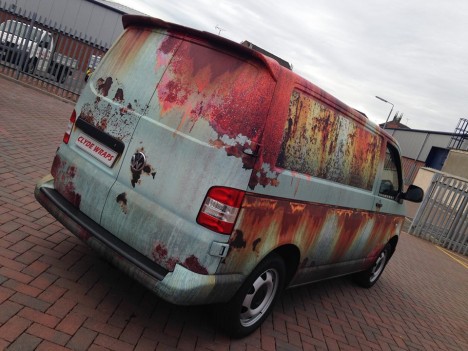 rusted van behind